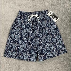NWT Vintage 90s Simply Basic Floral Shorts Blue Retro Elastic Waist Pockets